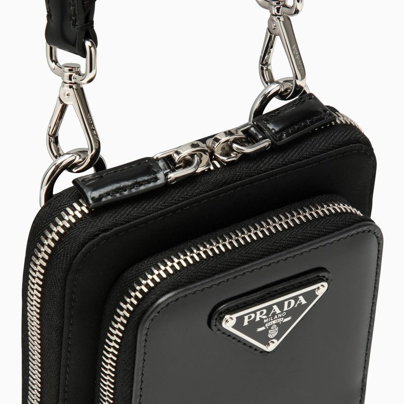 Prada Black Brushed Leather And Re-Nylon Phone Case Men - 6