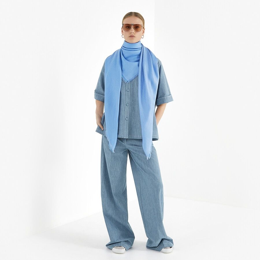 Light blue silk and wool shawl - 3