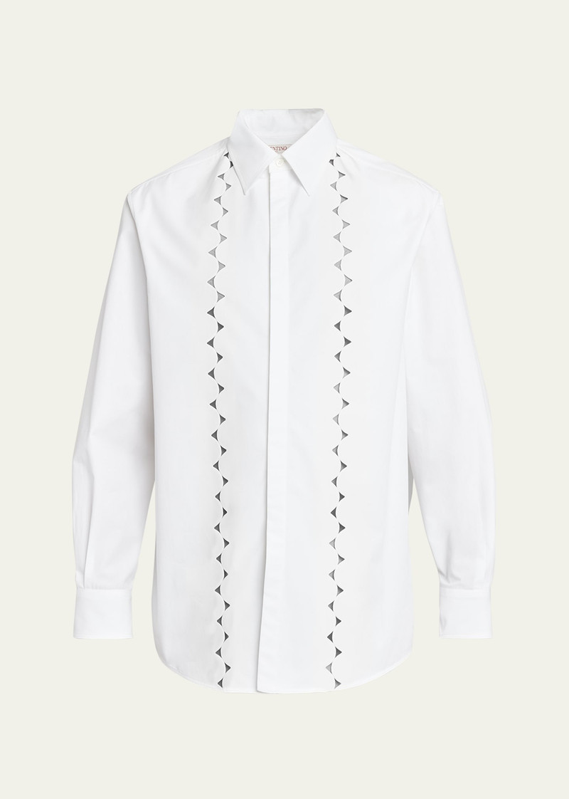 Men's Scalloped Broderie Anglaise Button-Down Shirt 1