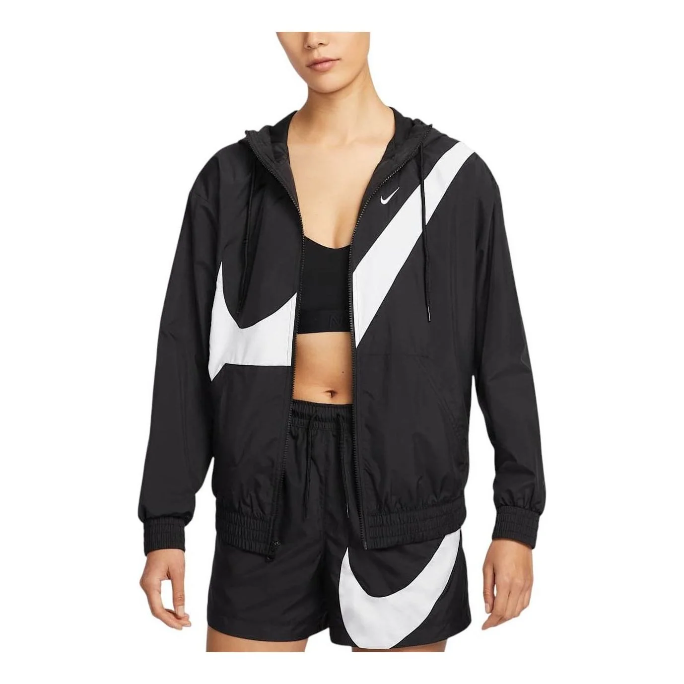 (WMNS) Nike Sportswear Classic Loose UV Protection Full Zip Logo Jacket Asia Sizing 'Black White' HM - 1