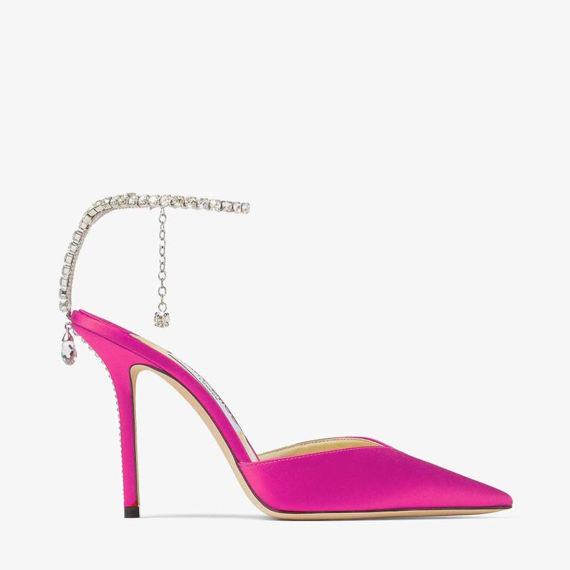 Saeda 100 Fuchsia Satin Pumps with Crystal Embellishment - 1