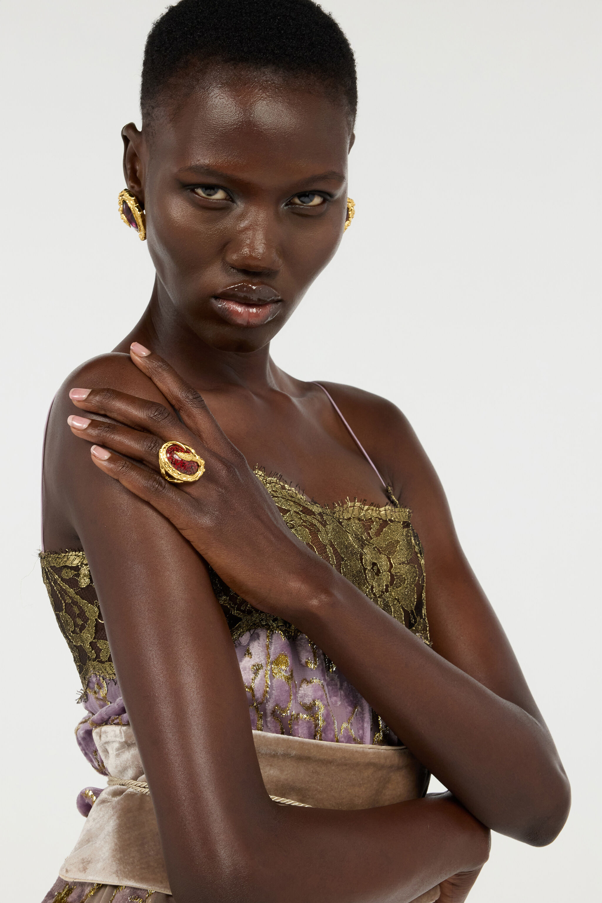 Golden Cocktail Ring With Ruby Stone - 2