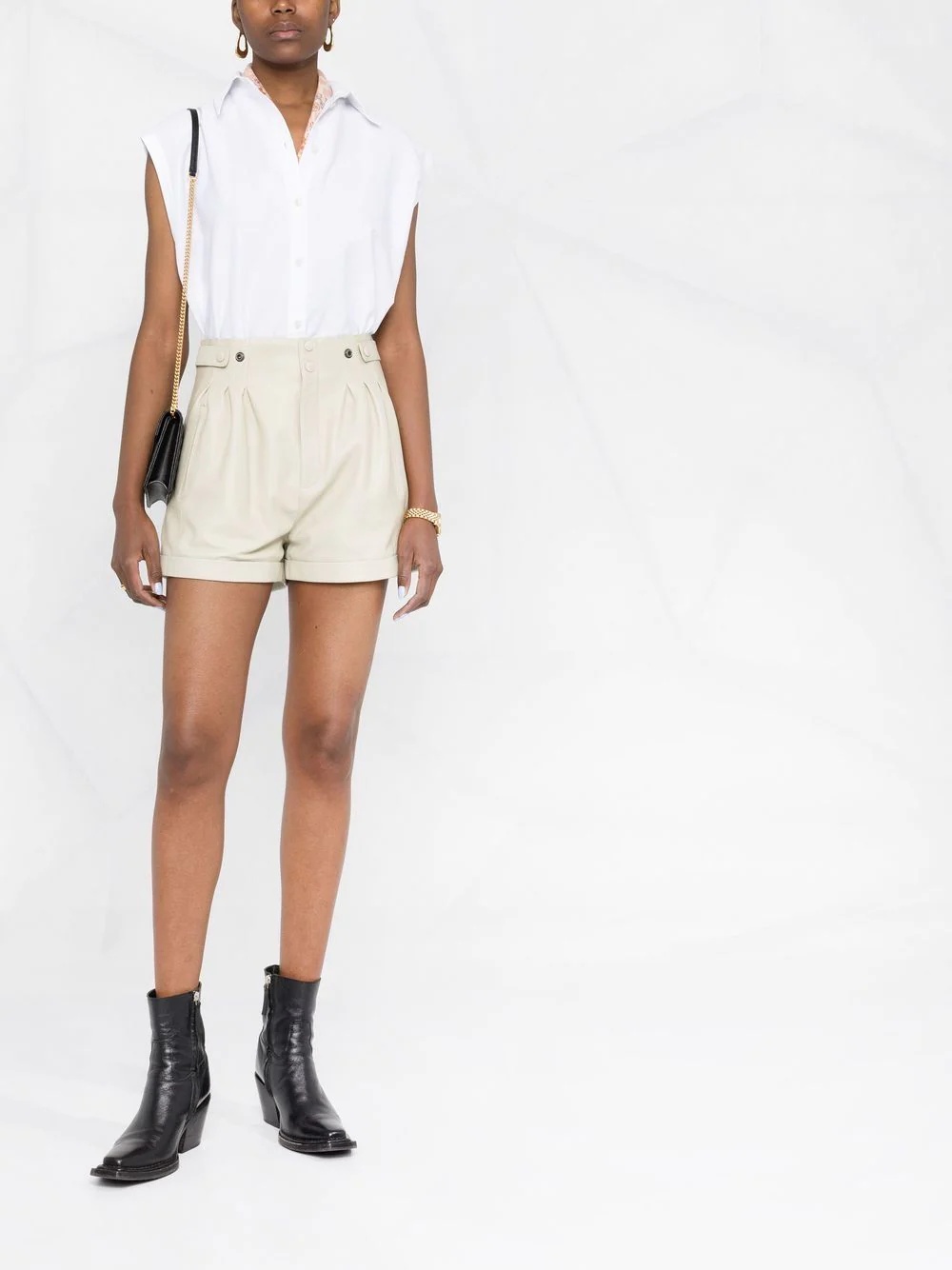 high-waisted leather shorts - 2
