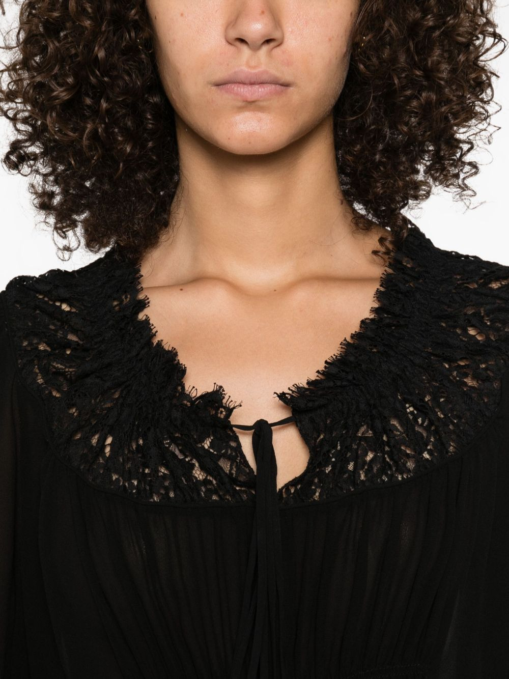 lace-trimmed pleated blouse - 5