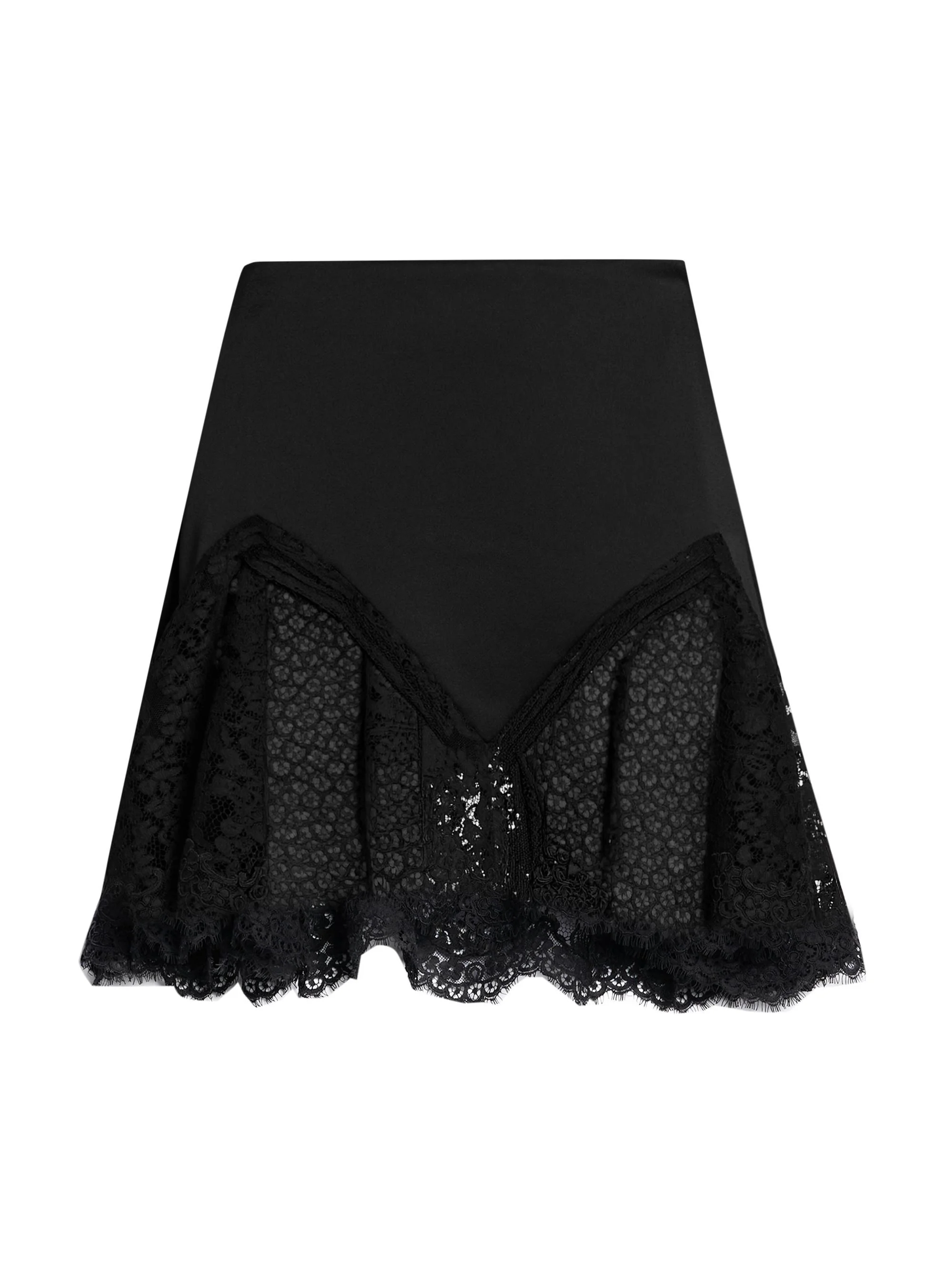 Women's Satin Lace-Trimmed Skirt - Black - 1
