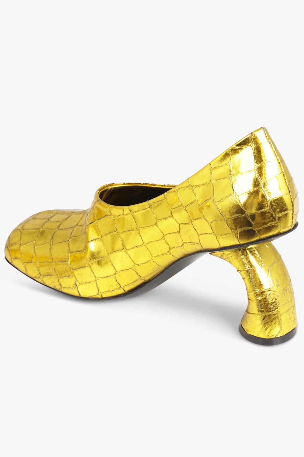 CURVED 75MM HEEL SLIPPER PUMP | GOLD - 3
