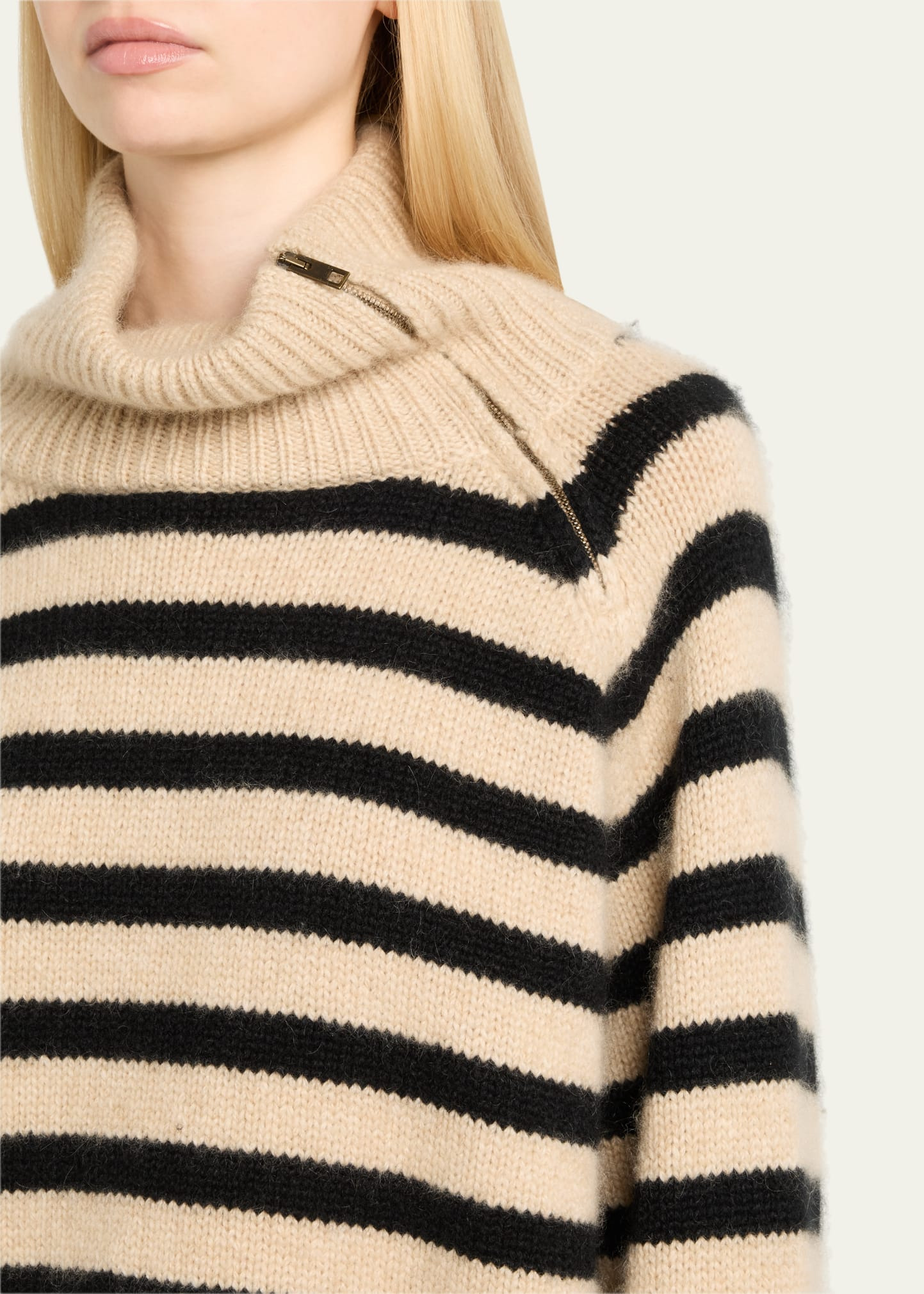 Raelyn Striped Zip Turtleneck Cashmere Sweater - 5