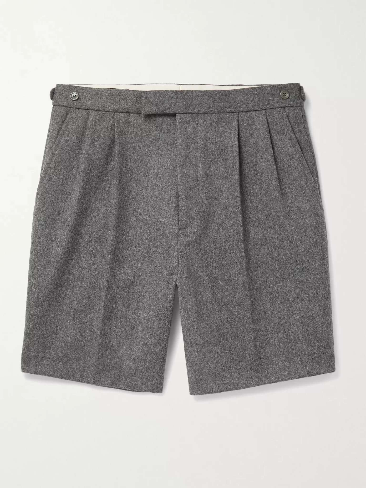 Wide-Leg Pleated Wool-Flannel Shorts - 1