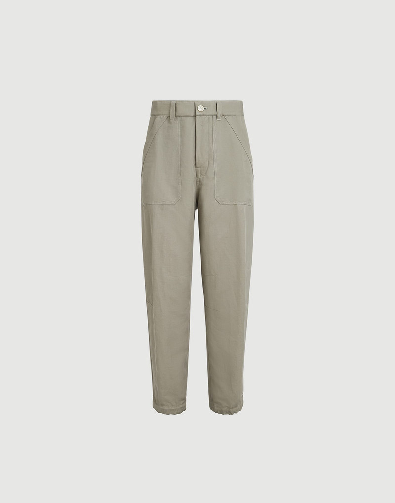 Linen and cotton drill trousers with patch pockets and drawstring 1