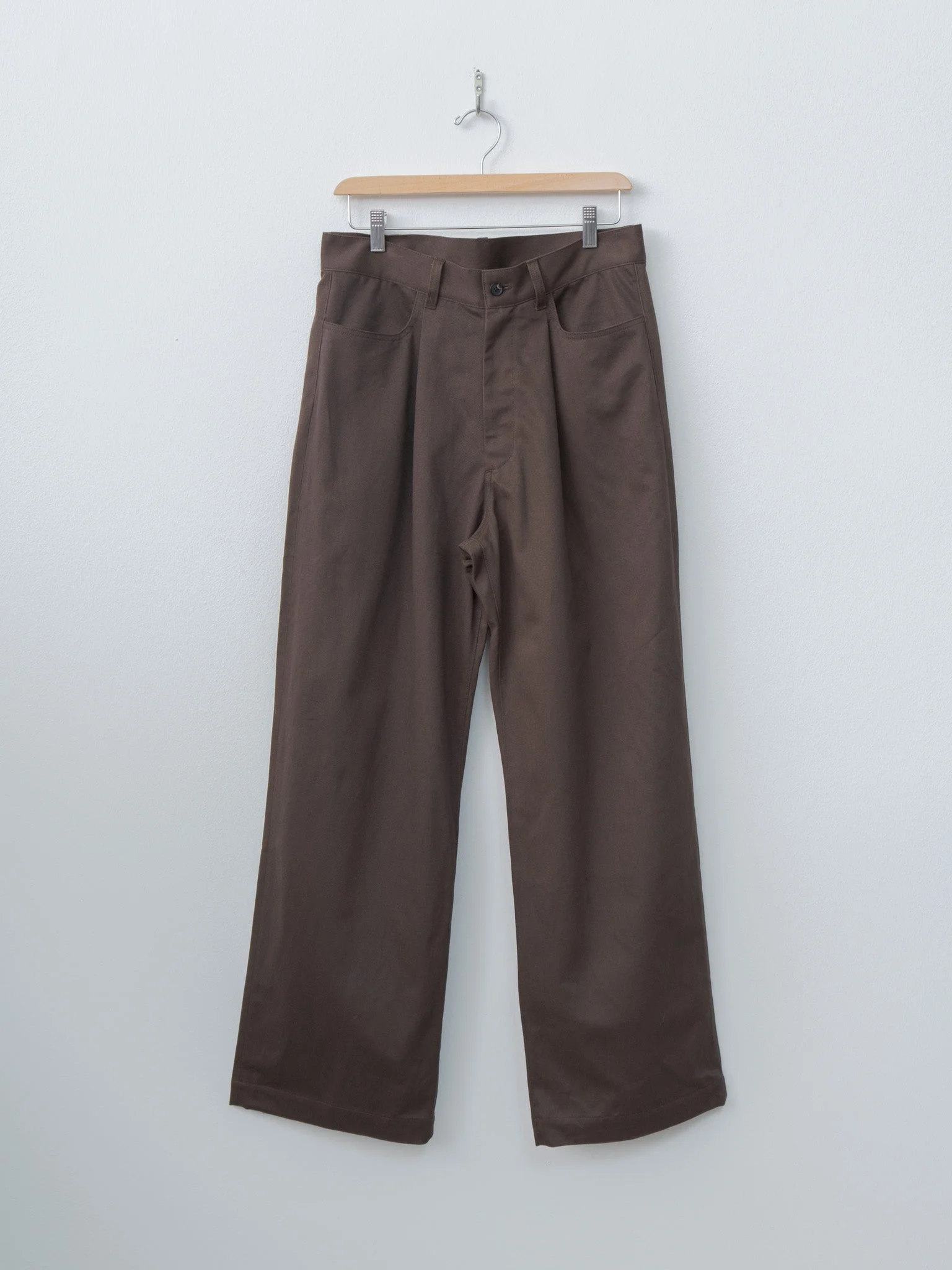 Brushed Chino One Tuck Wide Pants - Brown - 1