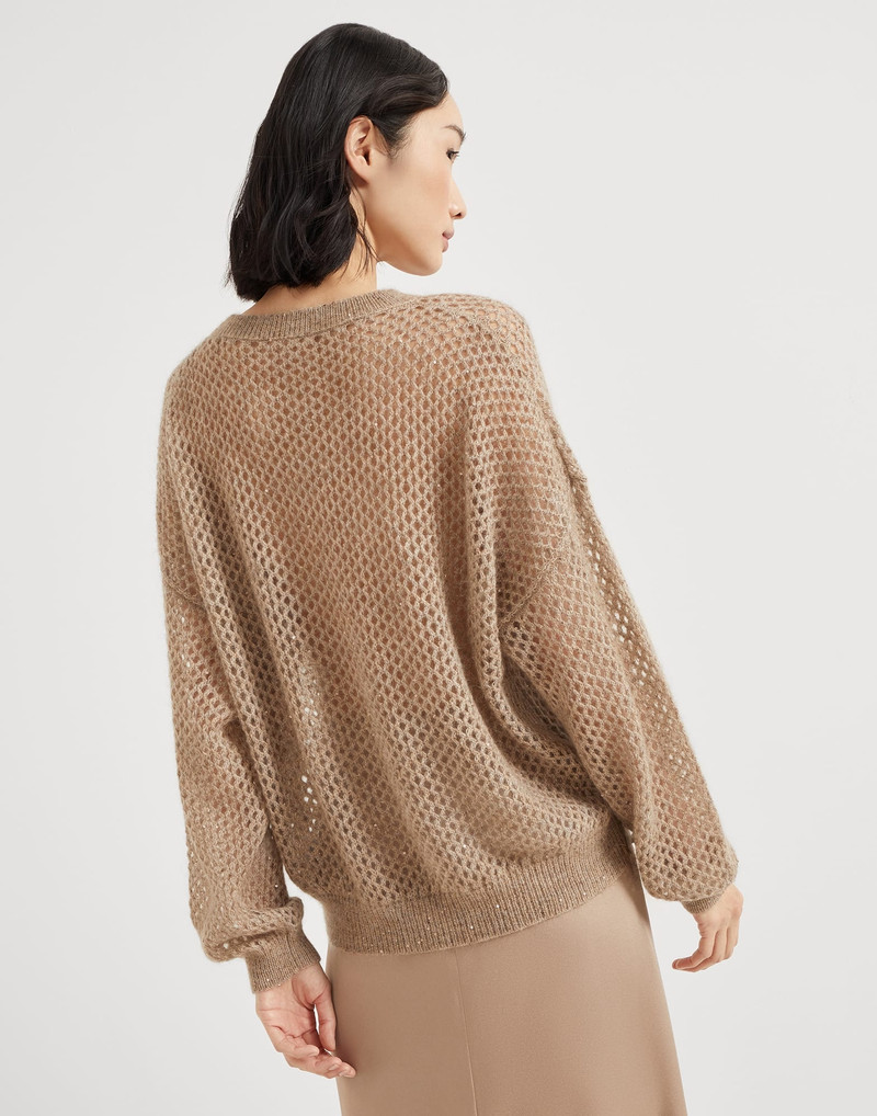 Brunello Cucinelli Mohair, cotton and wool dazzling mesh sweater outlook