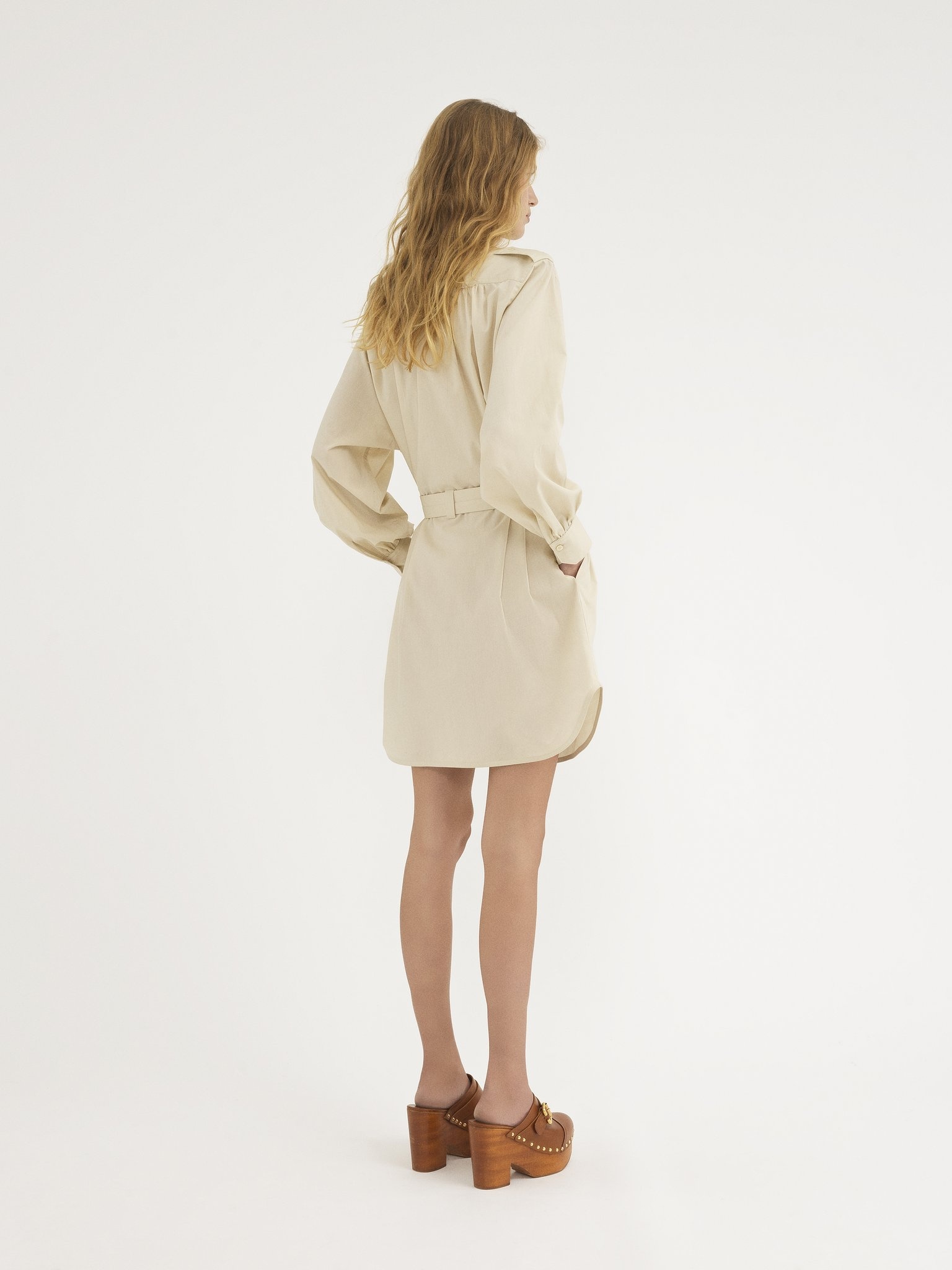 UTILITARIAN SHIRT DRESS IN LIGHT COTTON POPLIN - 5