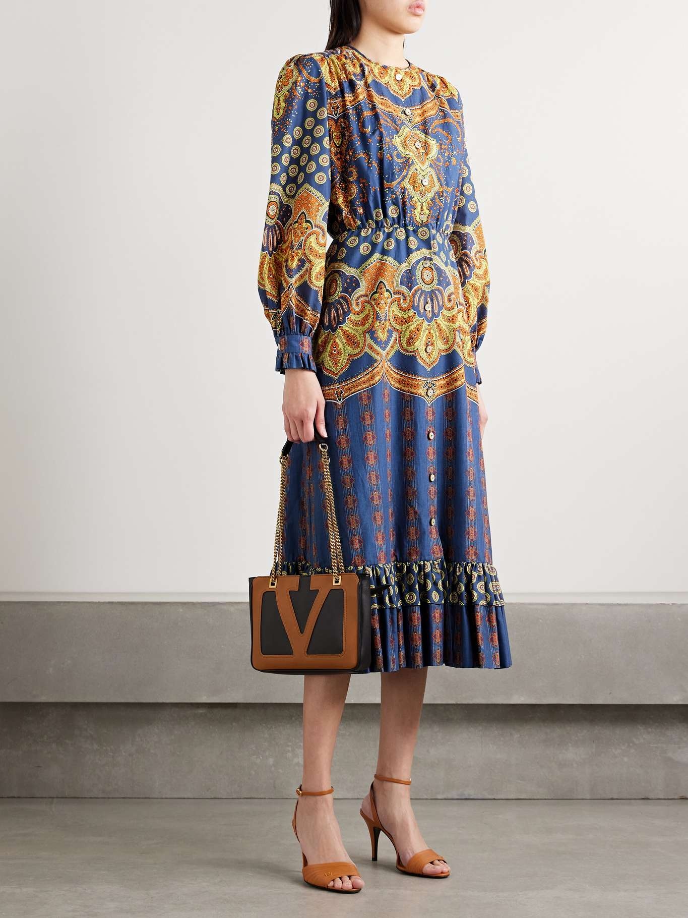 Printed cotton midi dress Blue - 5
