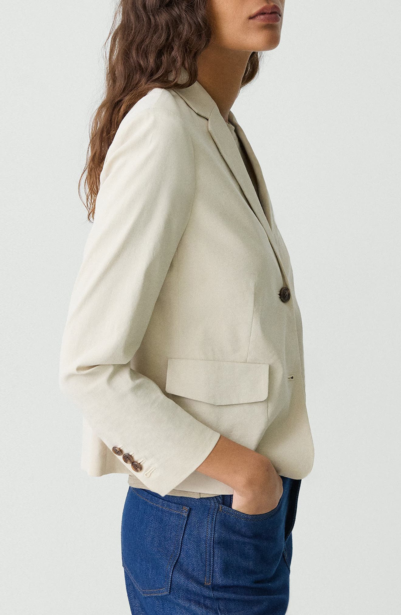 Theory Shrunked Crop Linen Blend Blazer in Straw at Nordstrom - 3