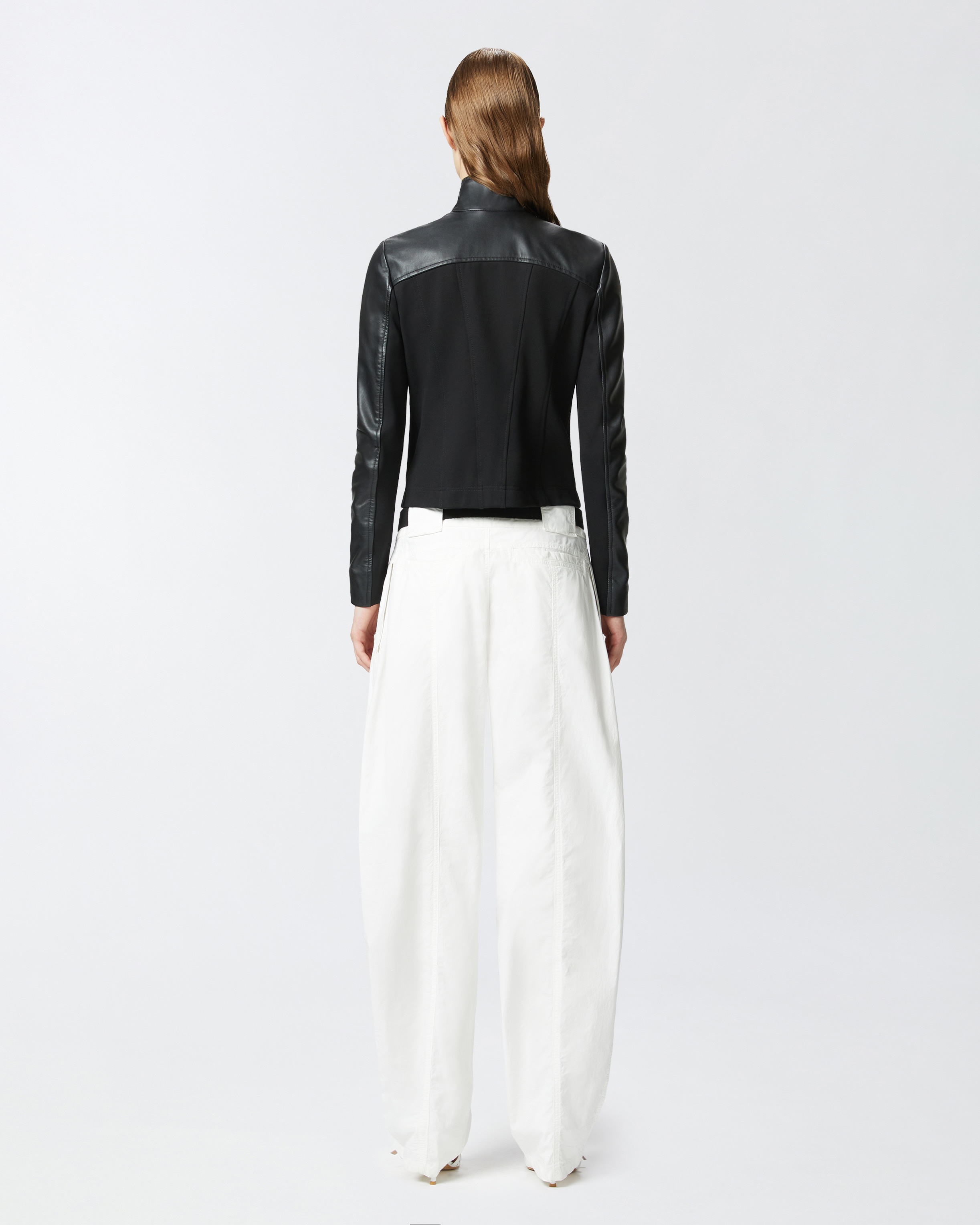LEATHER BIKER JACKET WITH FABRIC BACK - 4