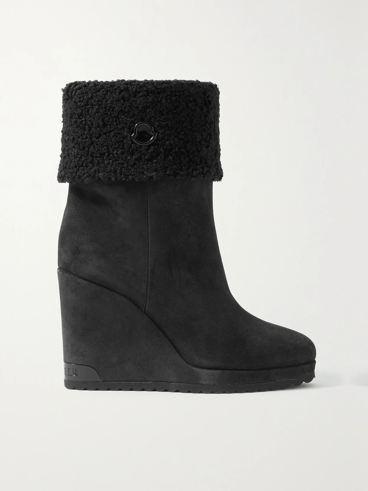 W Short Faux Shearling-lined Suede Wedge Ankle Boots - 1