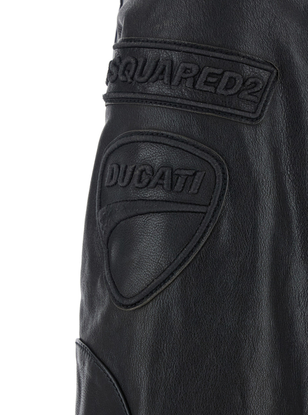 Dsquared2 Men 'Ducati X D2' Black Jacket With Mandarin Collar And Logo Embossed On The Back In Leath - 2