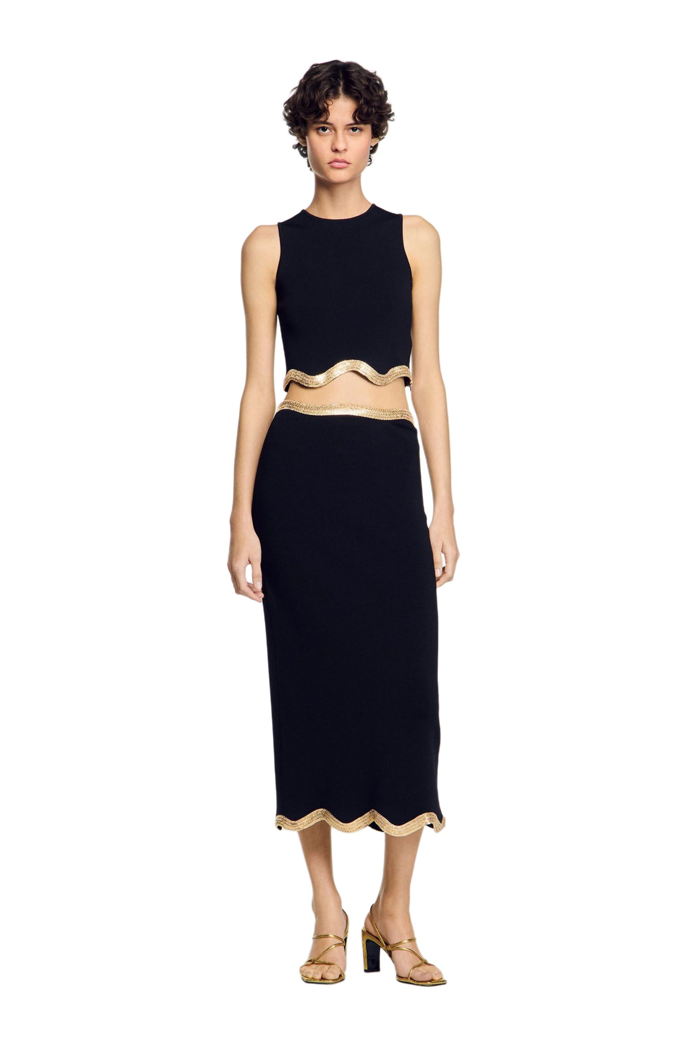 SANDRO Cropped sweater with chain detail in Black at Nordstrom - 6