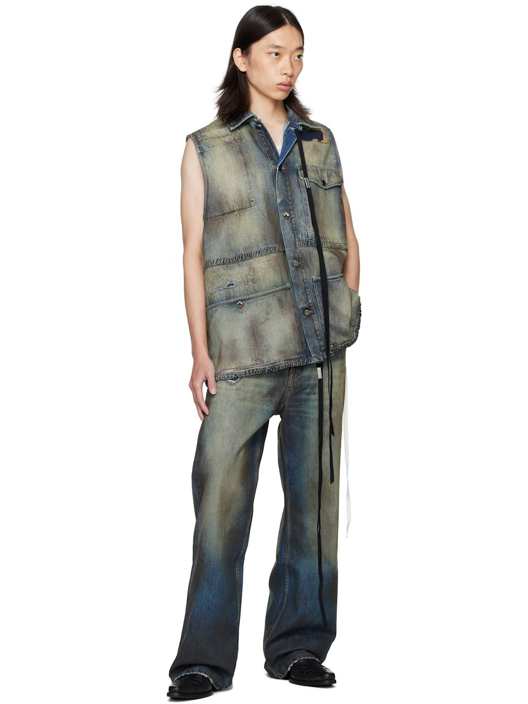 Blue Dirtied Bootcut Jeans - 4
