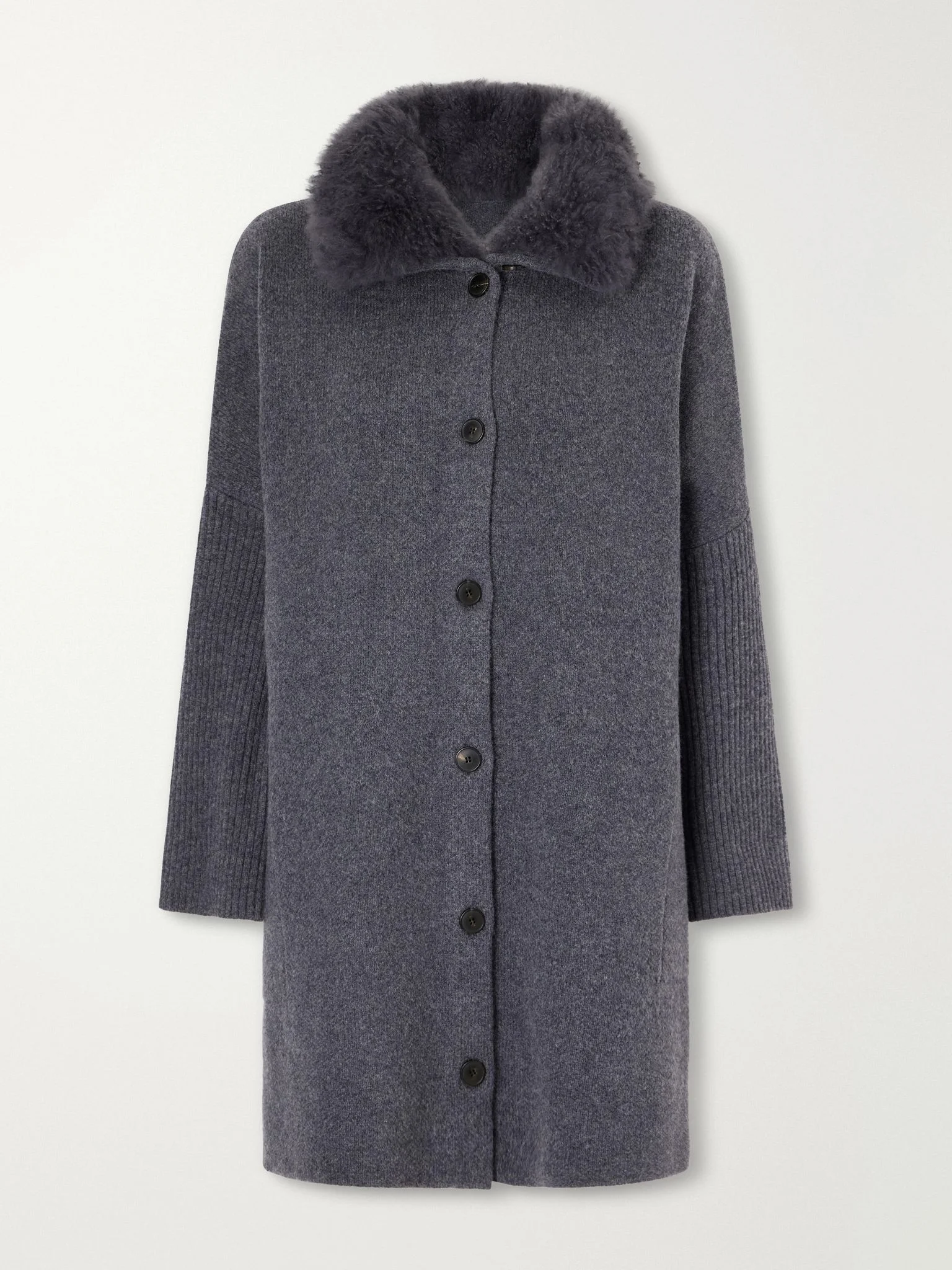 Shearling-trimmed wool cardigan Gray - 1