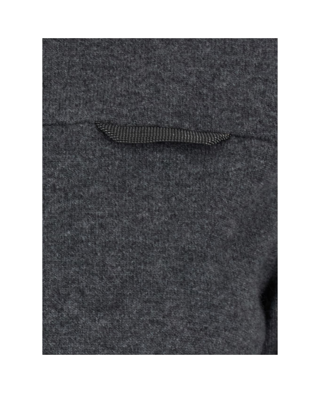 Grey Sweater With Mock Neck And Monil Detail On The Front In Cashmere Woman - 3