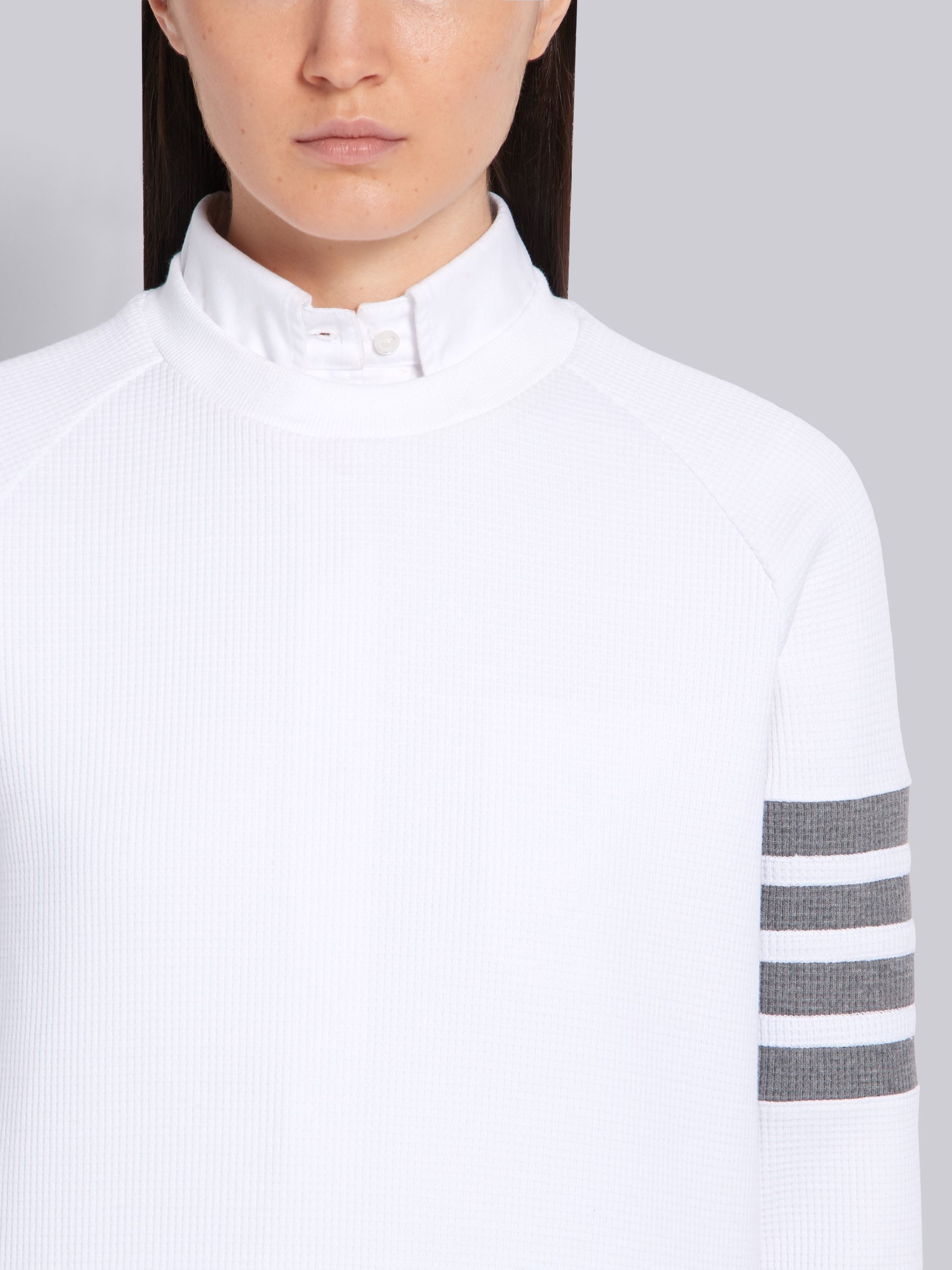 White Waffle Crewneck 4-Bar Sweatshirt - 5