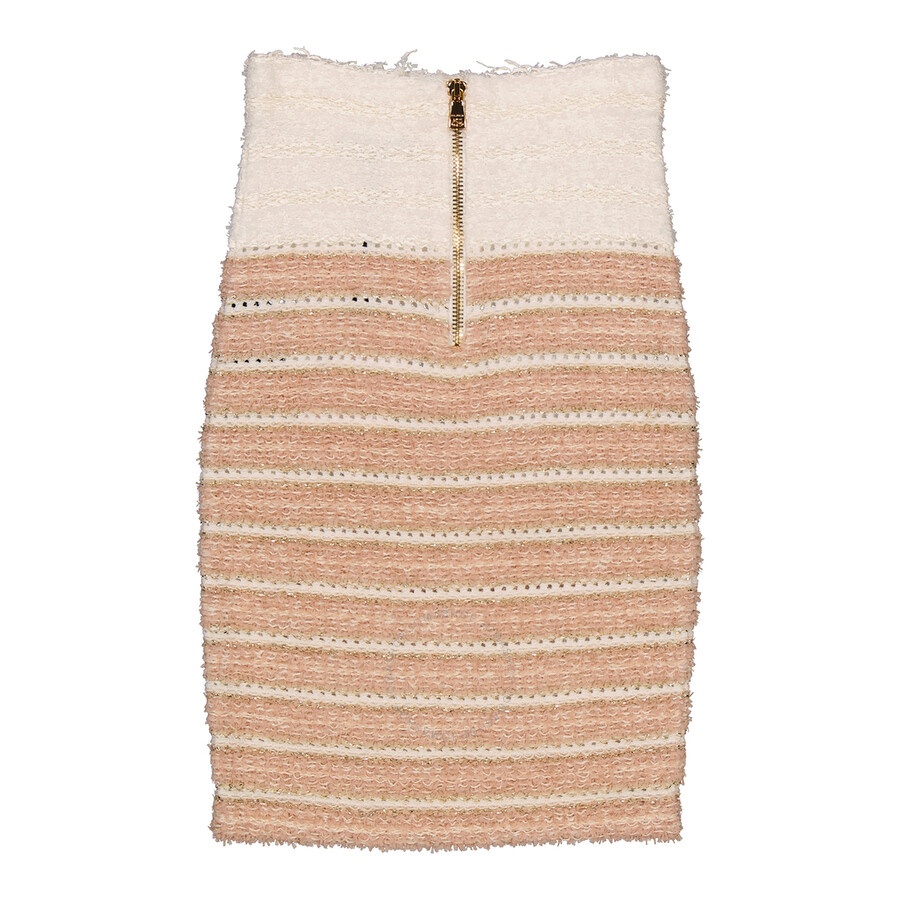 Balmain Ladies White / Beige Two-tone Tweed Midi Skirt - 2