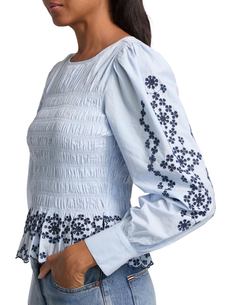 Women's Tabi Broderie Anglaise Smocked Top - Blue Bird 6