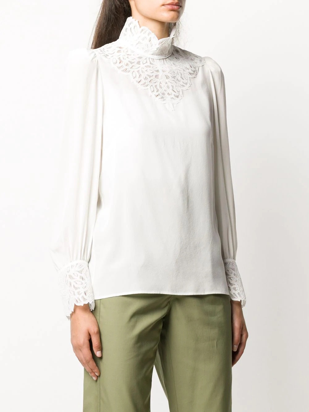 lace-panel high-neck blouse - 3