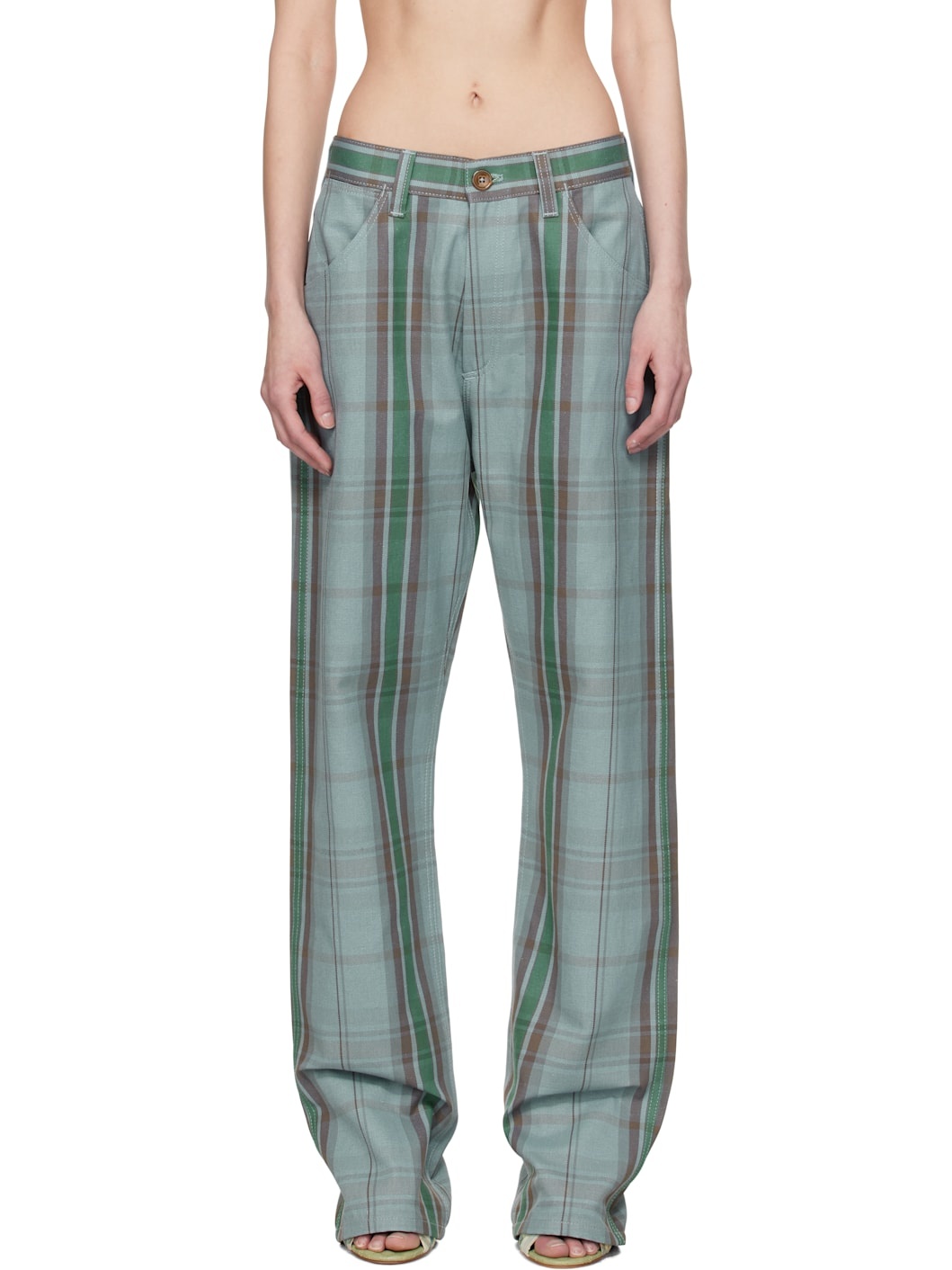 Blue & Brown Baggy Trousers - 1