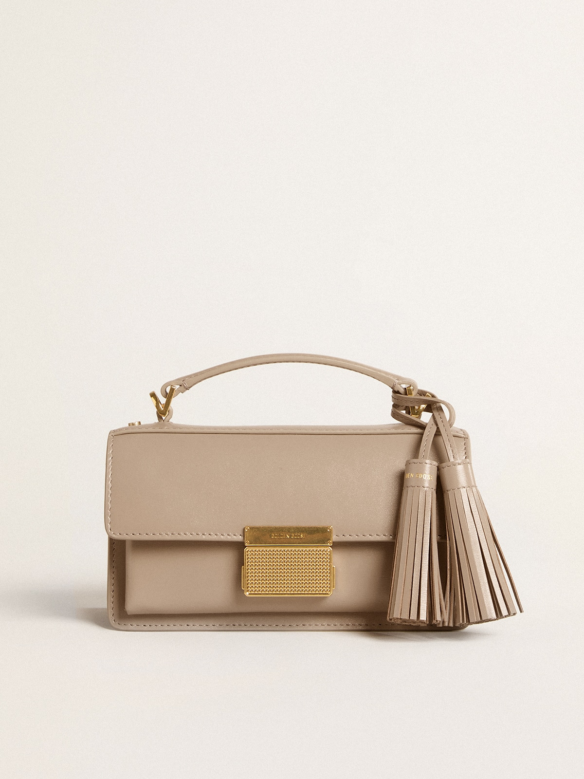 Small Venezia Bag in beige boarded leather with gold details - 5