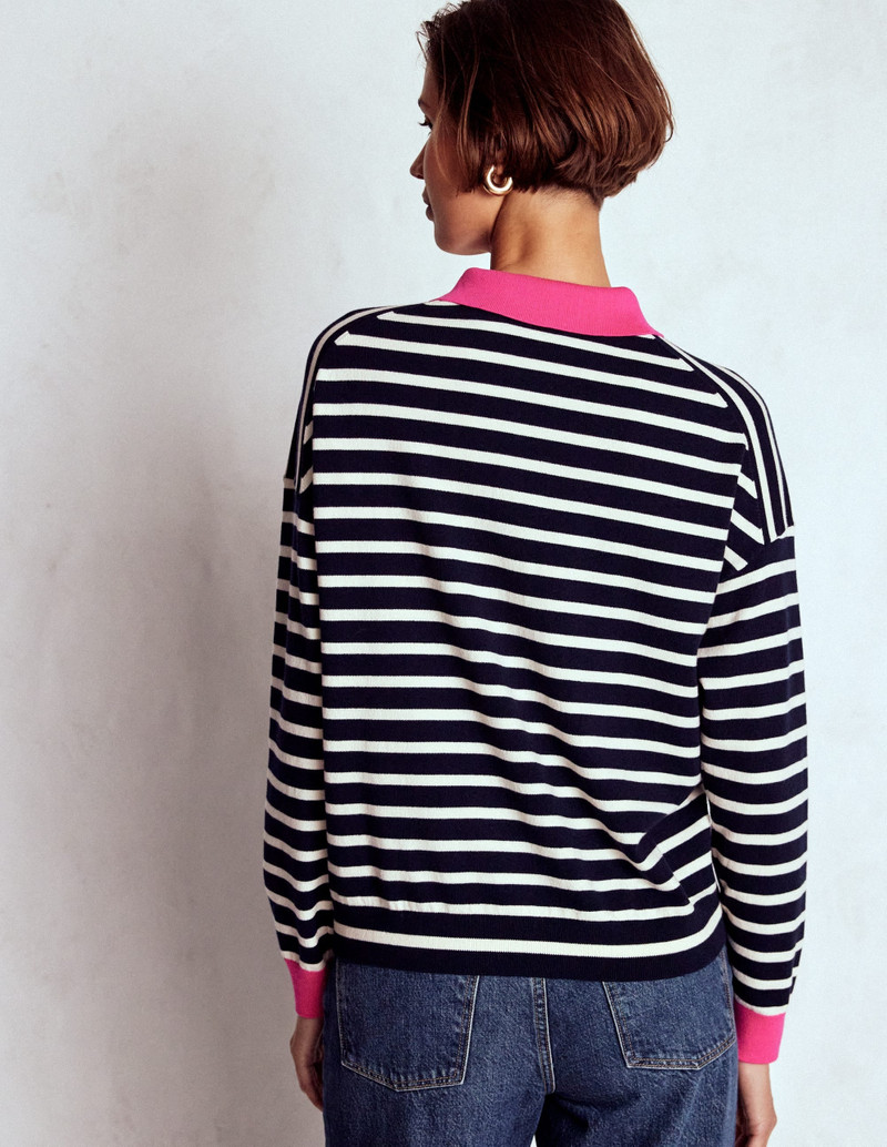 Lara Cotton Henley Jumper-Navy Stripe 4