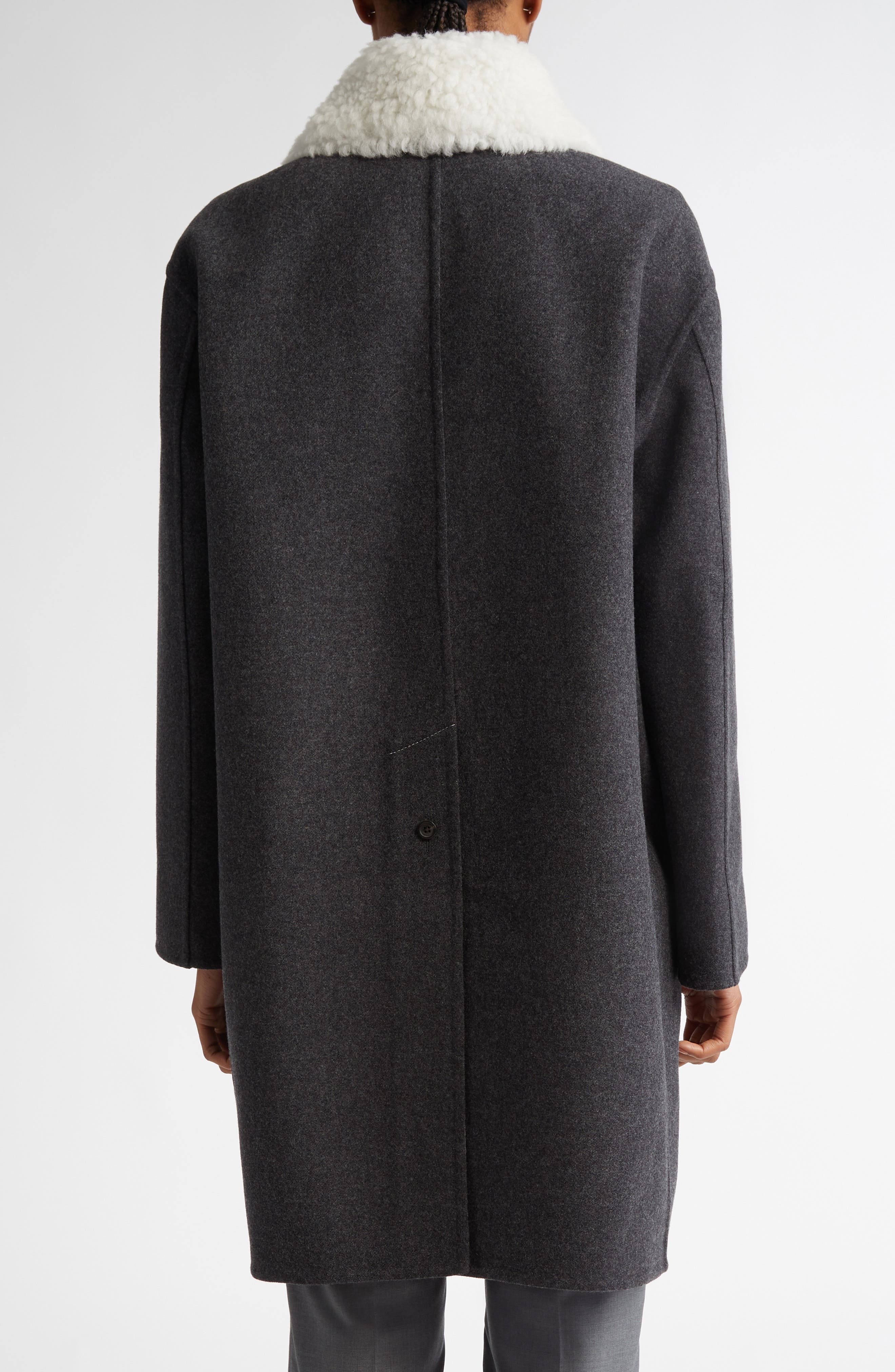 Thom Browne Bal Wool & Cashmere Coat with Removable Genuine Shearling Collar in Medium Grey at Nords - 4