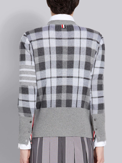 Thom Browne Medium Grey Cashmere Tartan Check Jacquard V-neck 4-Bar Cardigan outlook