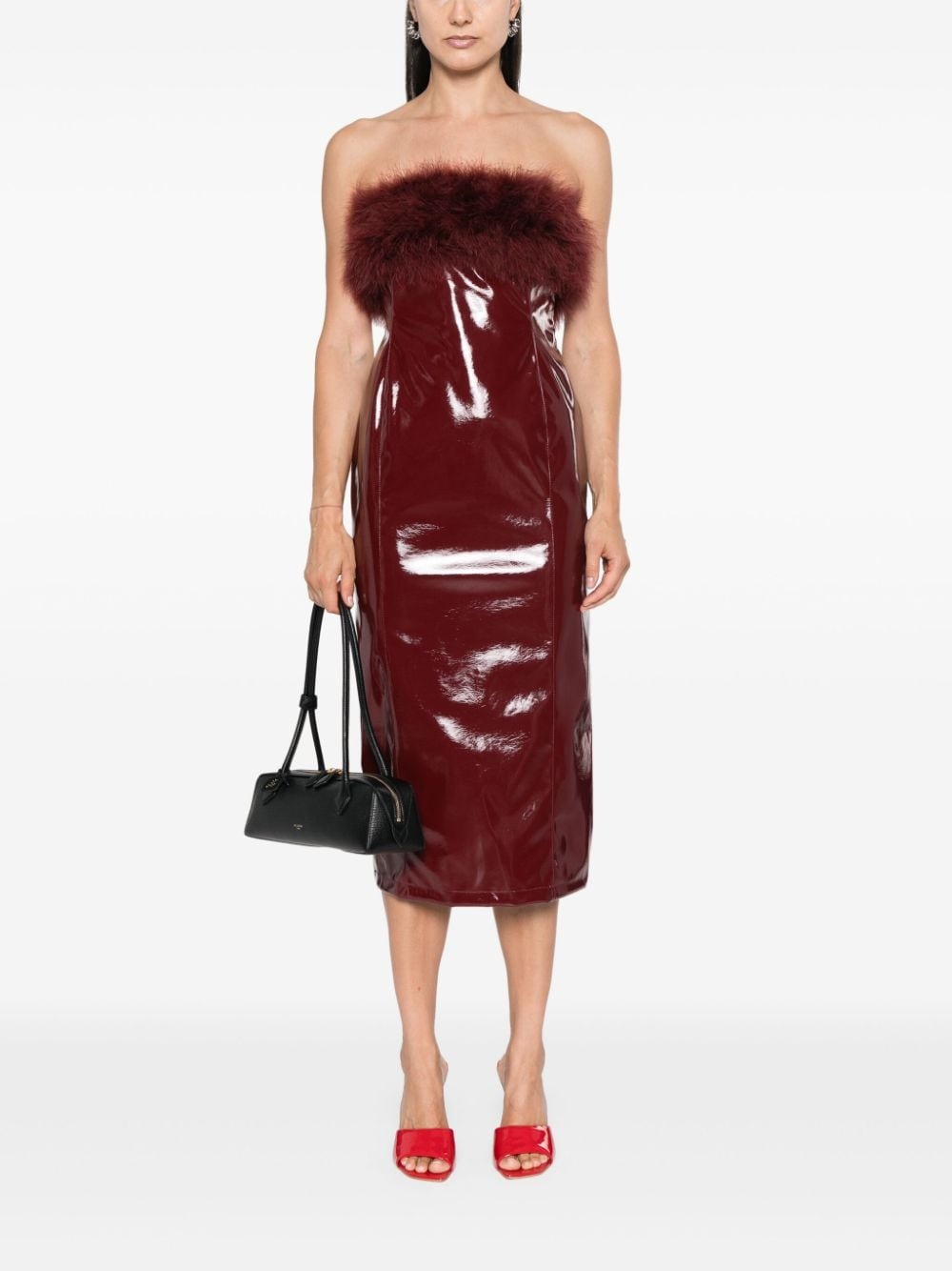 marabou-feathers patent midi dress - 2