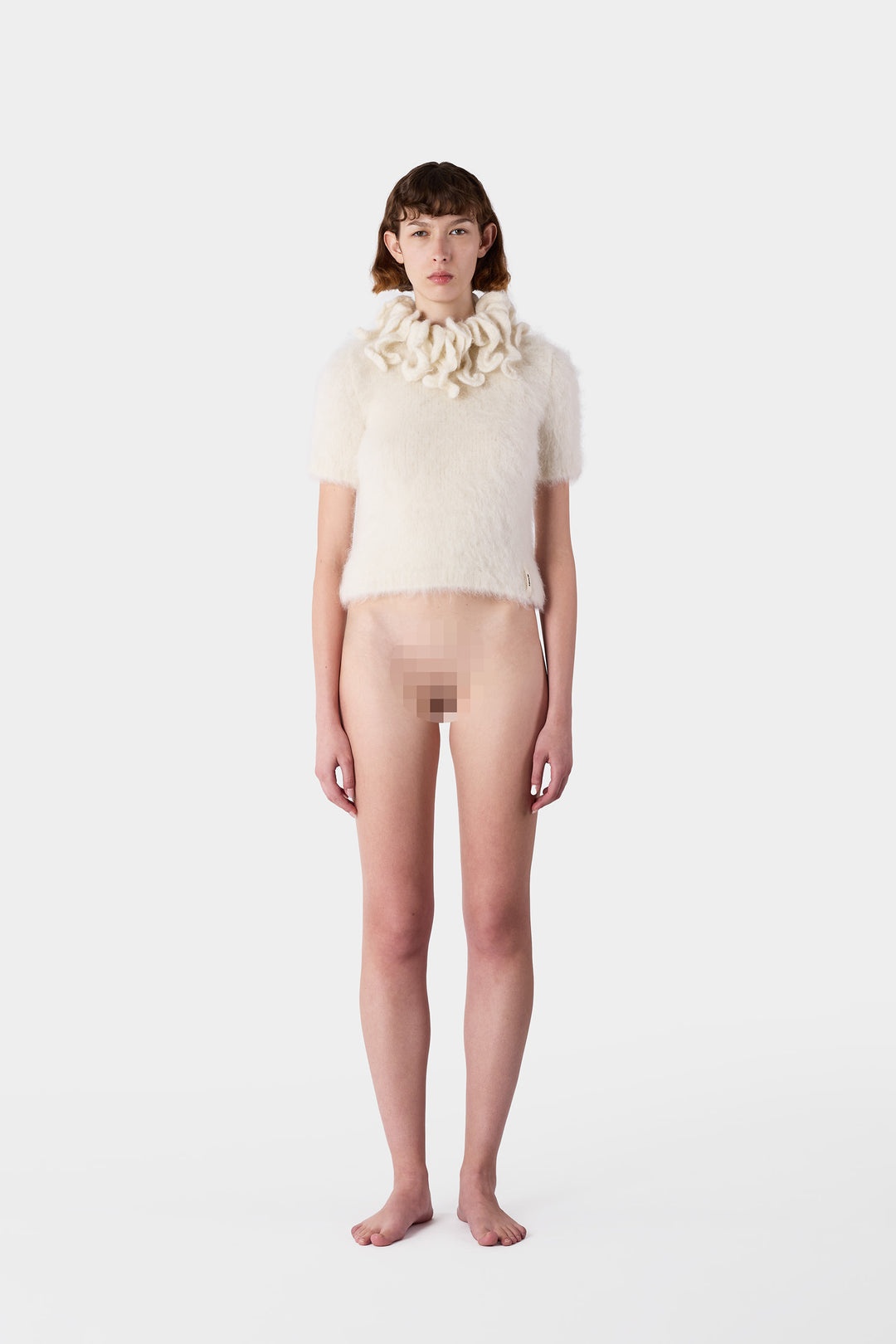HAIRY KNIT SHORTSLEEVE TOP / off white - 3