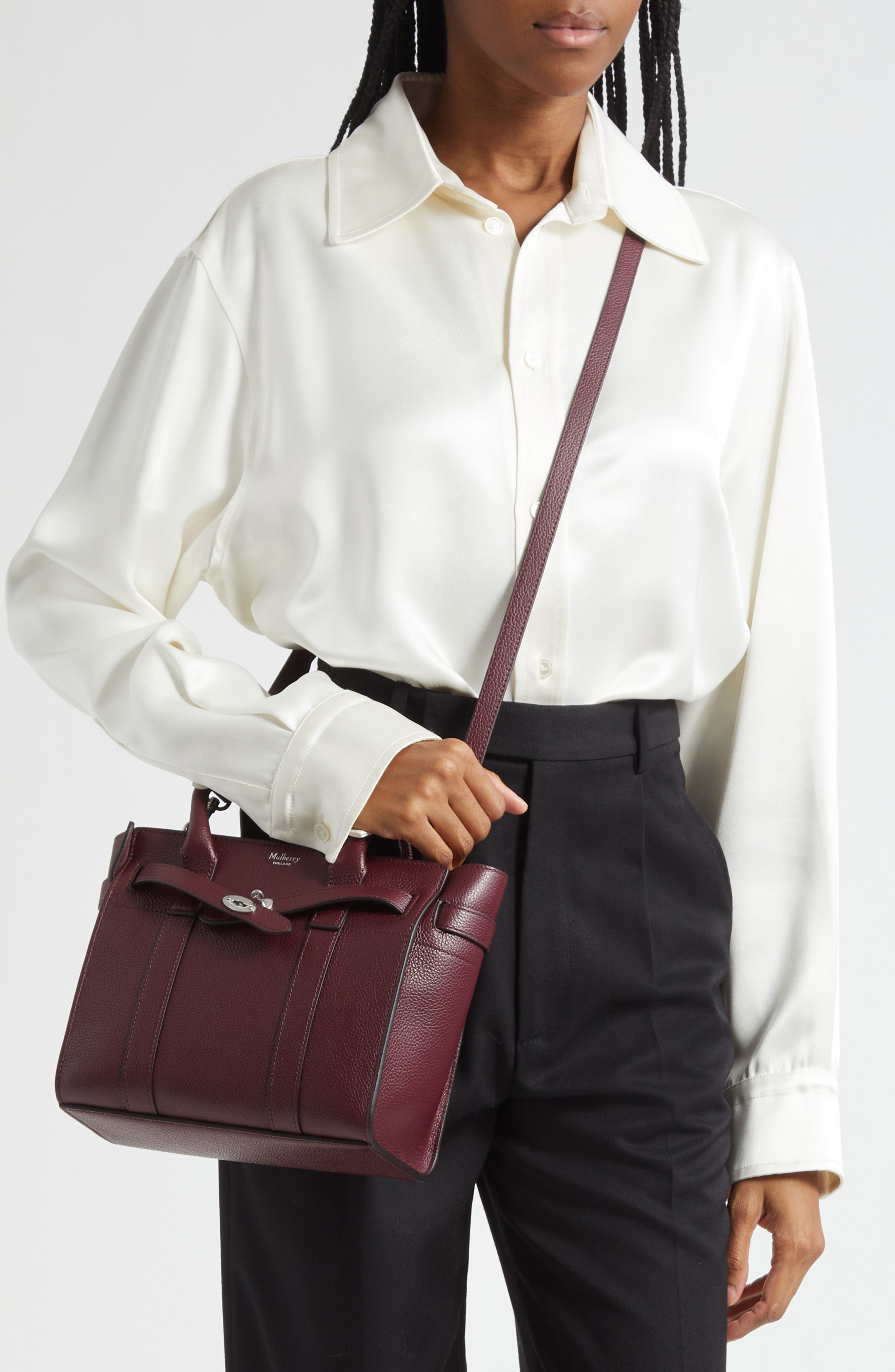 Mulberry Mini Zipped Bayswater Leather Tote in Black Cherry at Nordstrom - 2