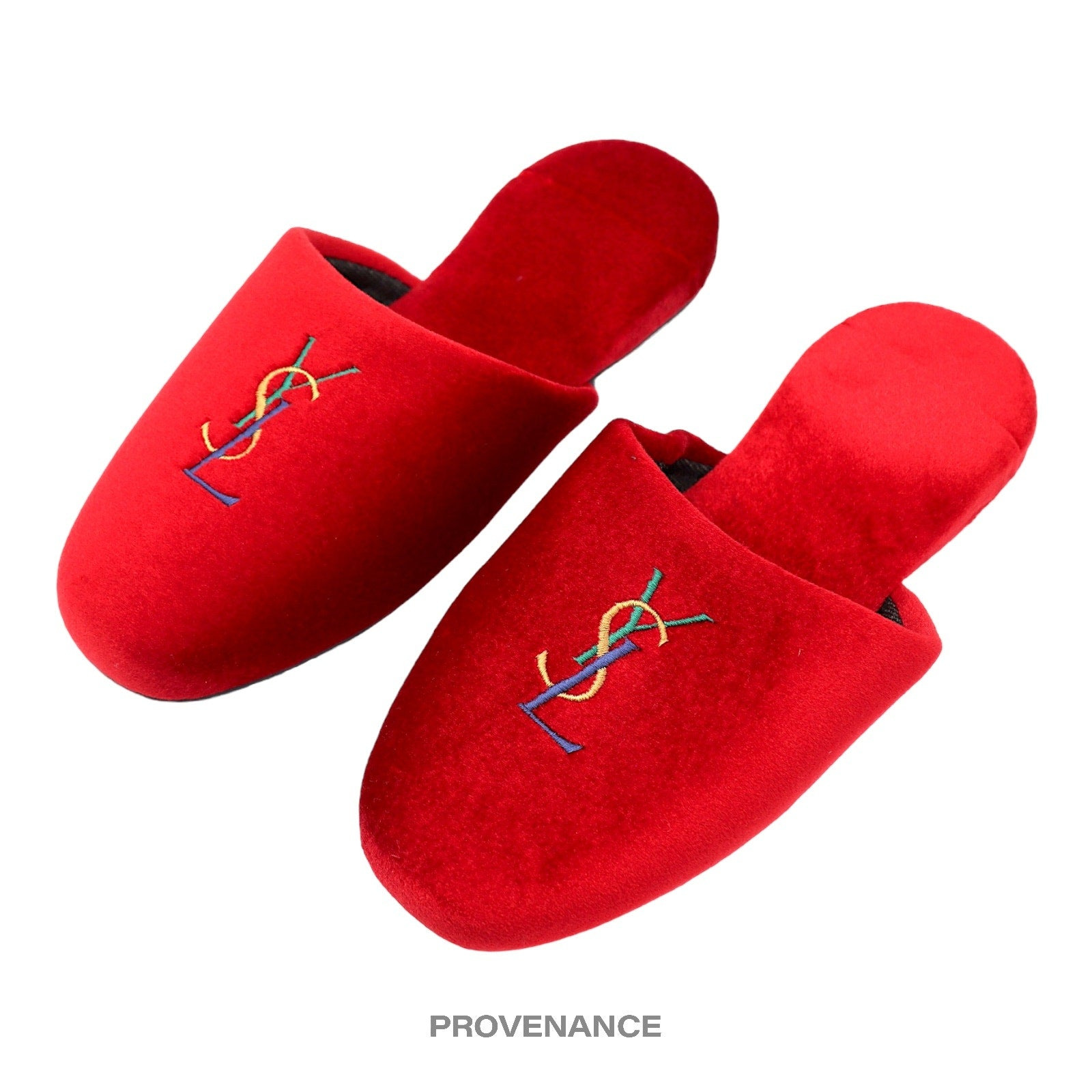 Yves Saint Laurent YSL Logo Slipper - Red Velour - 2
