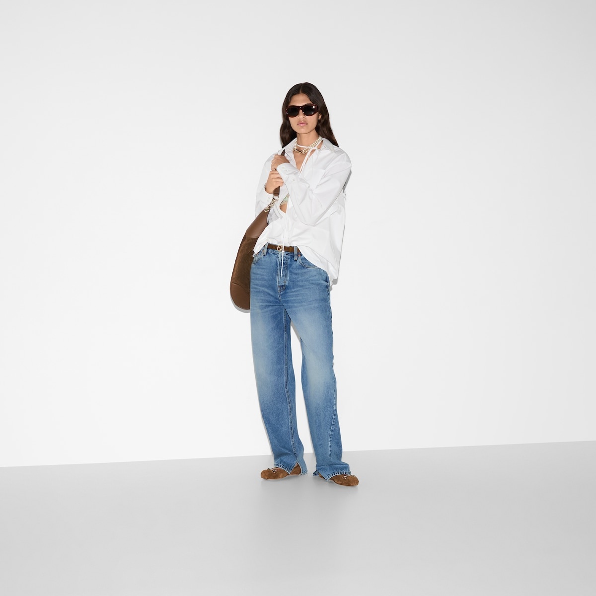 Denim pant with Gucci label - 6