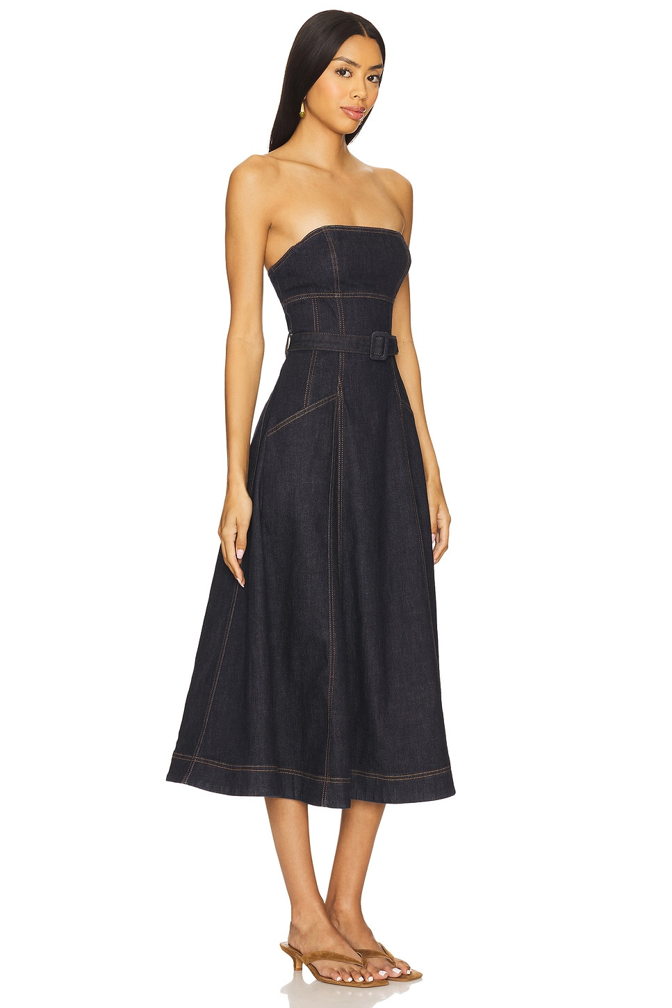 Denim Bandeau Midi Dress - 2
