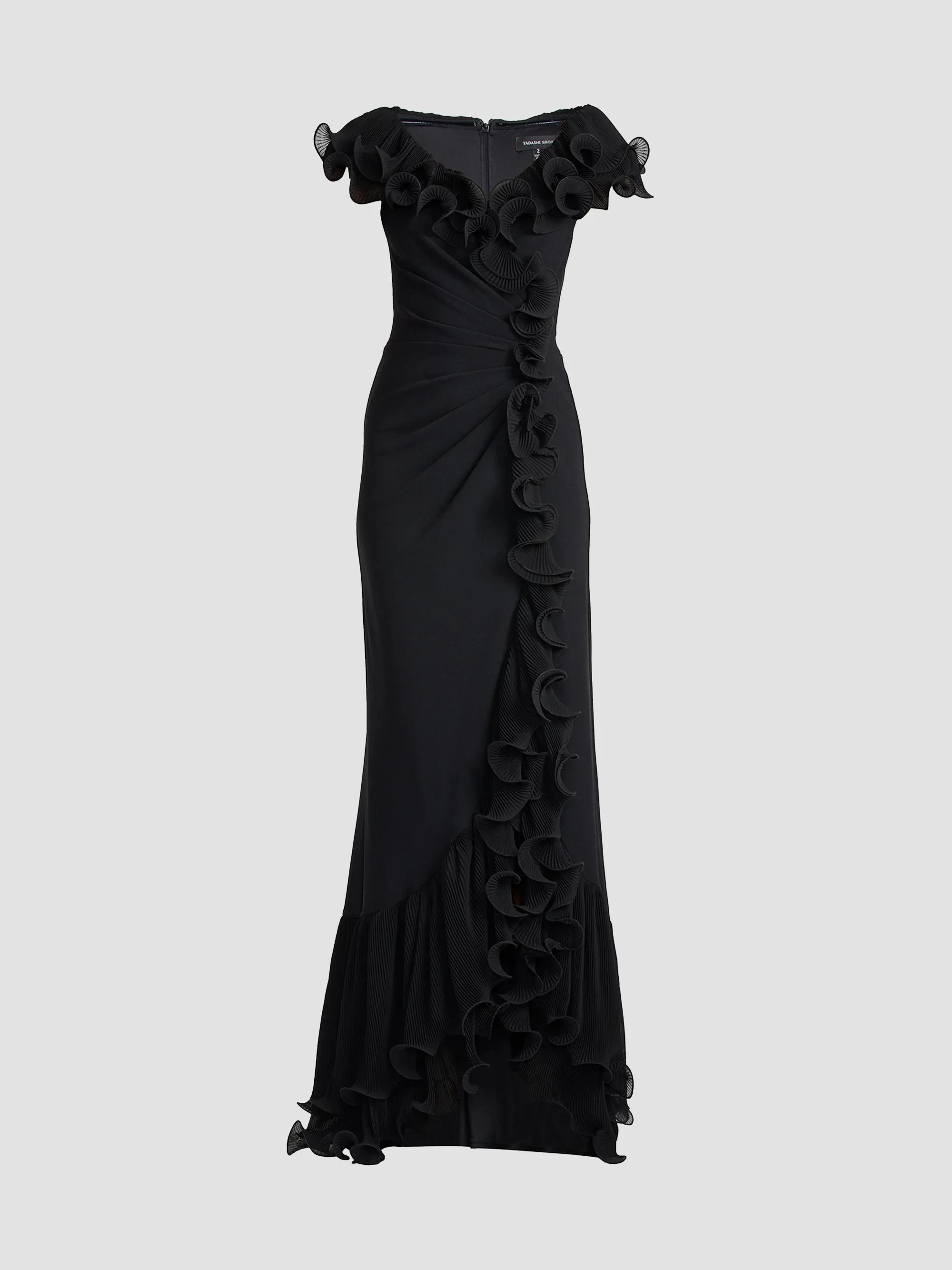Women's Leandra Ruffled Trumpet Gown - Black - 1