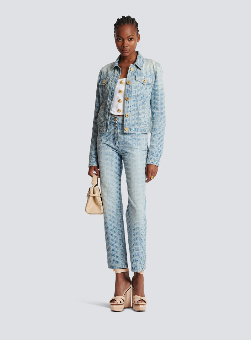 Balmain Monogrammed straight-cut denim jeans outlook
