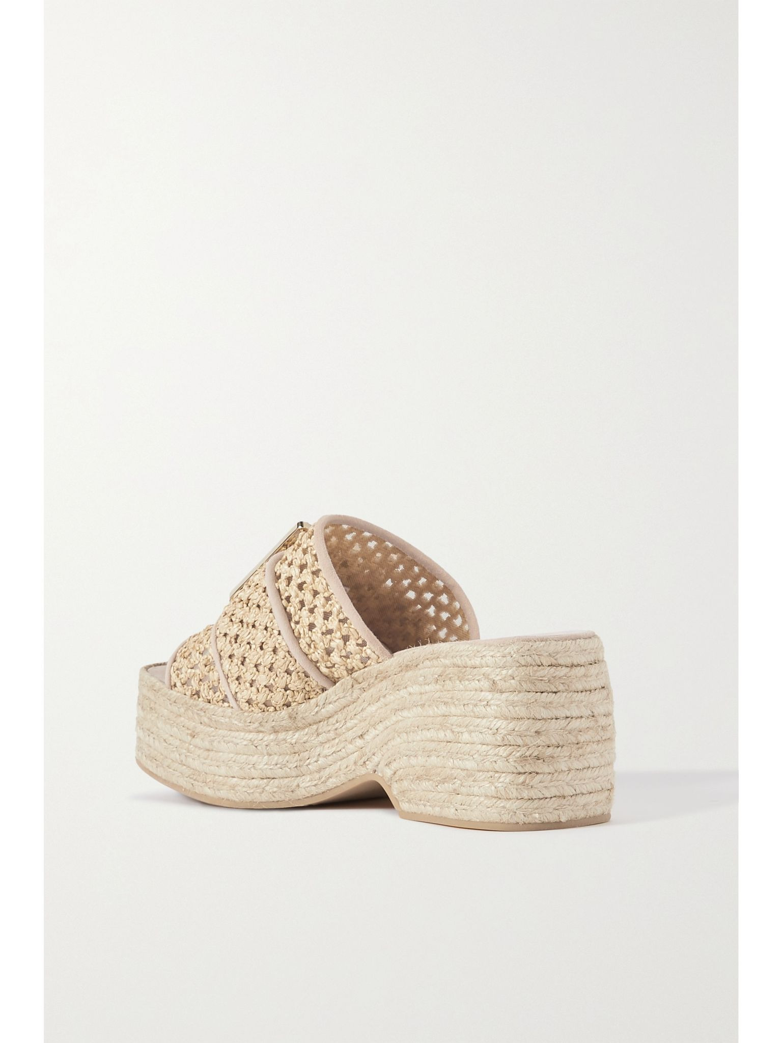Crystal-embellished suede-trimmed raffia platform mules Beige - 3