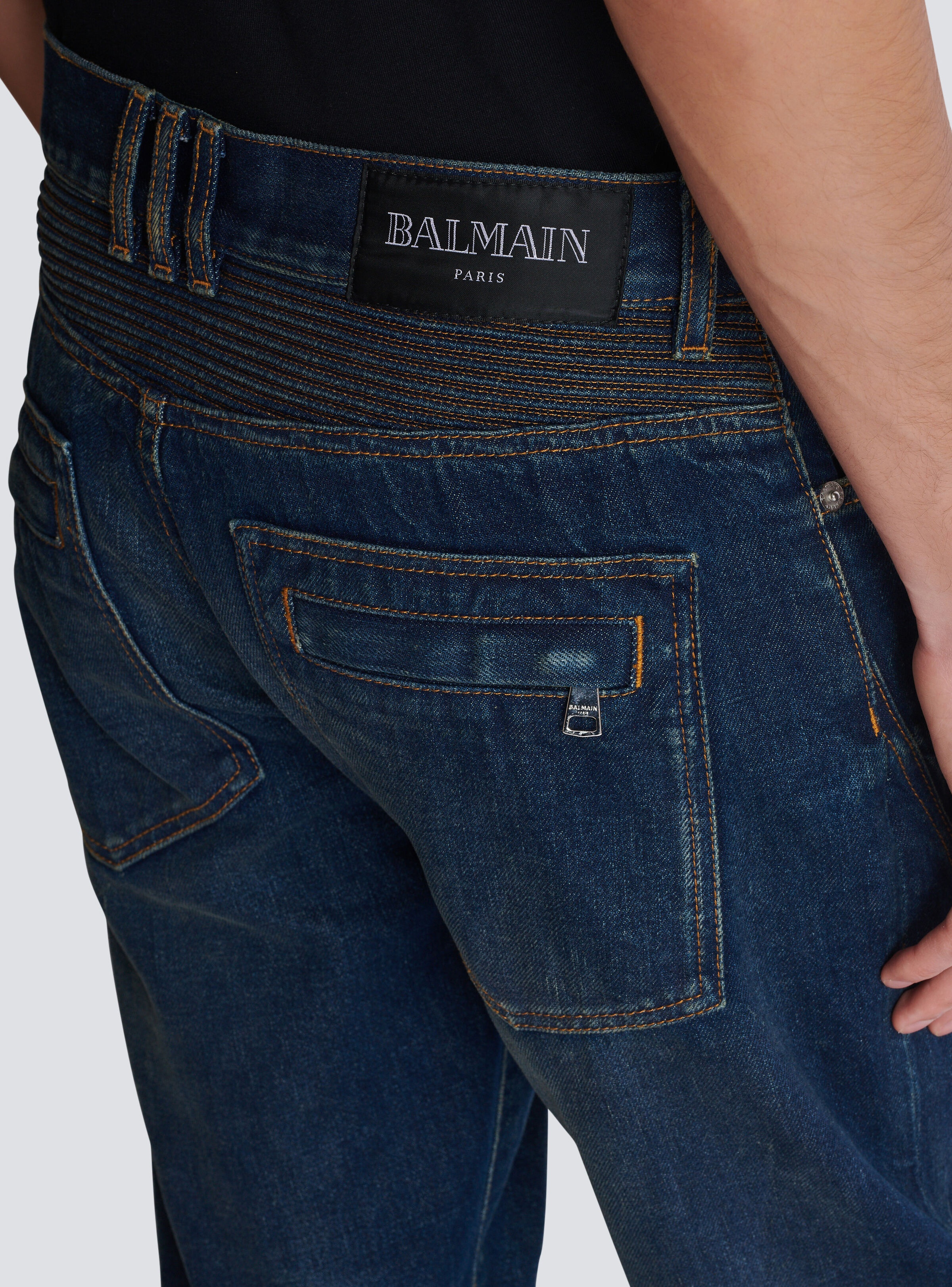Denim straight-leg biker jeans - 8