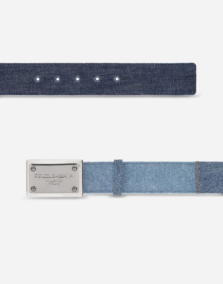 Patchwork denim belt with logo tag - 2