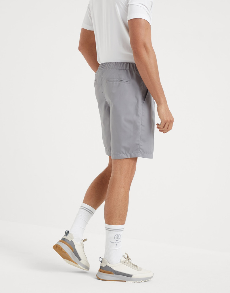Brunello Cucinelli Nylon pleated Bermuda shorts with tabbed waistband and tennis badge outlook
