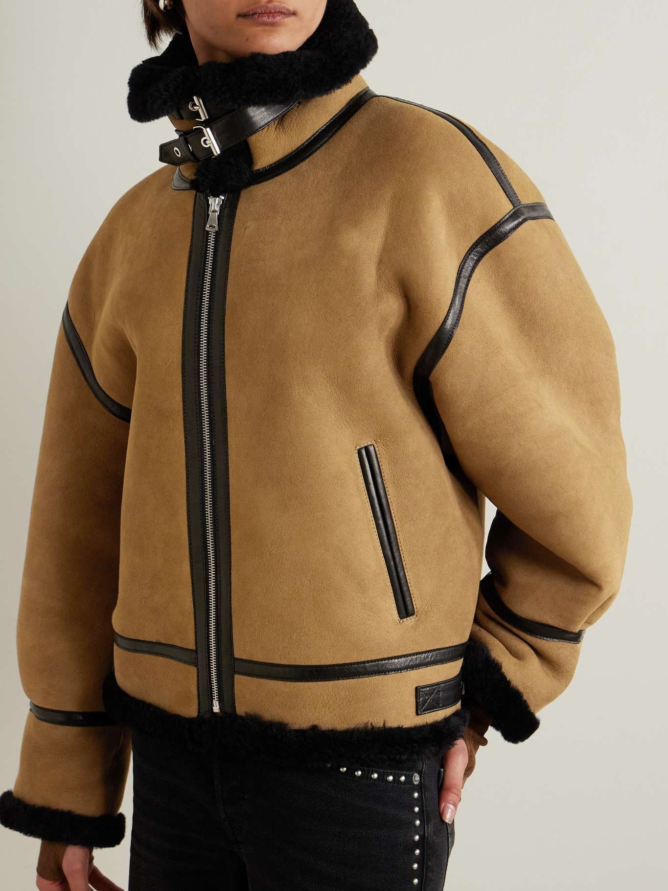 Portia leather-trimmed shearling jacket Camel - 3