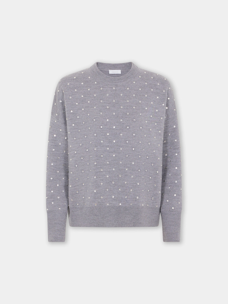 GREY CRYSTAL-EMBELLISHED SWEATER IN WOOL 1