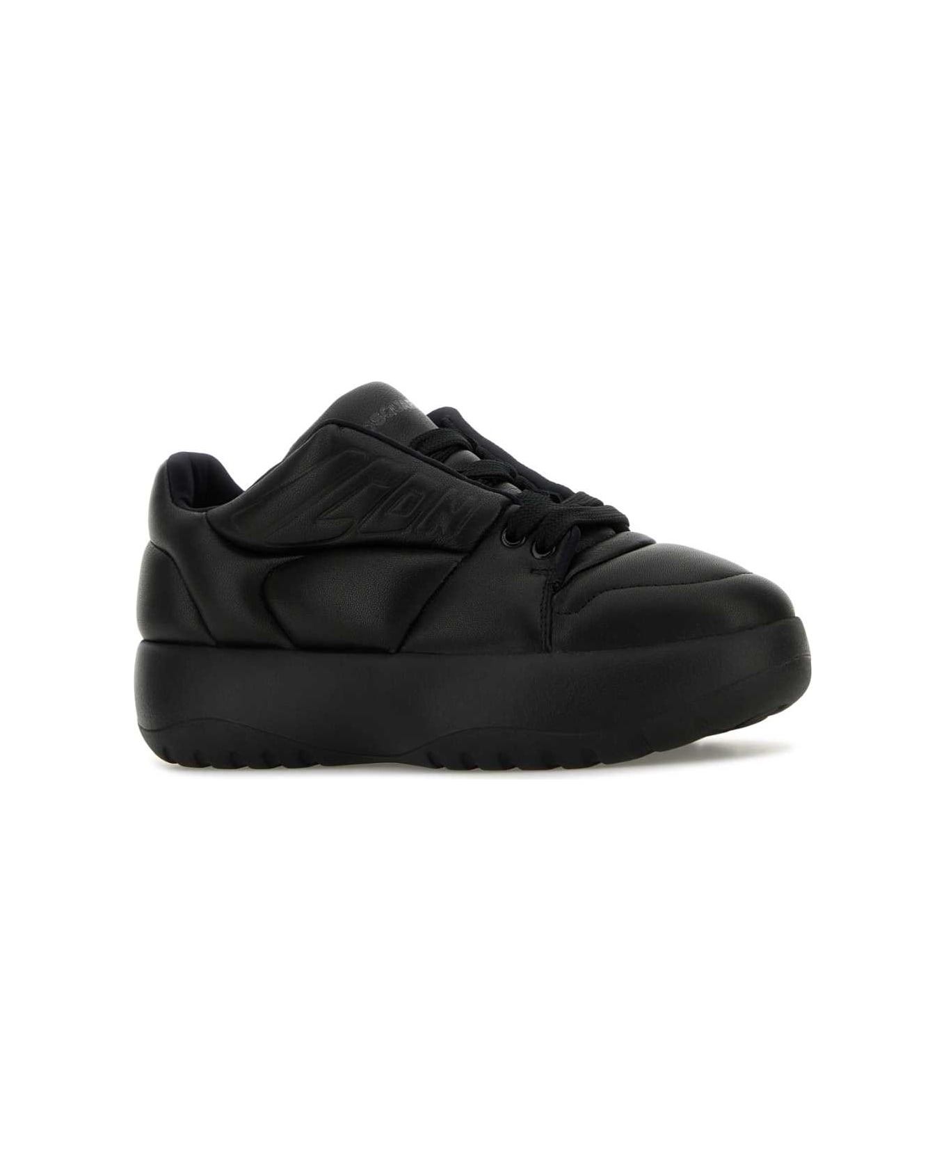 Black Leather Puffer Sneakers - 2