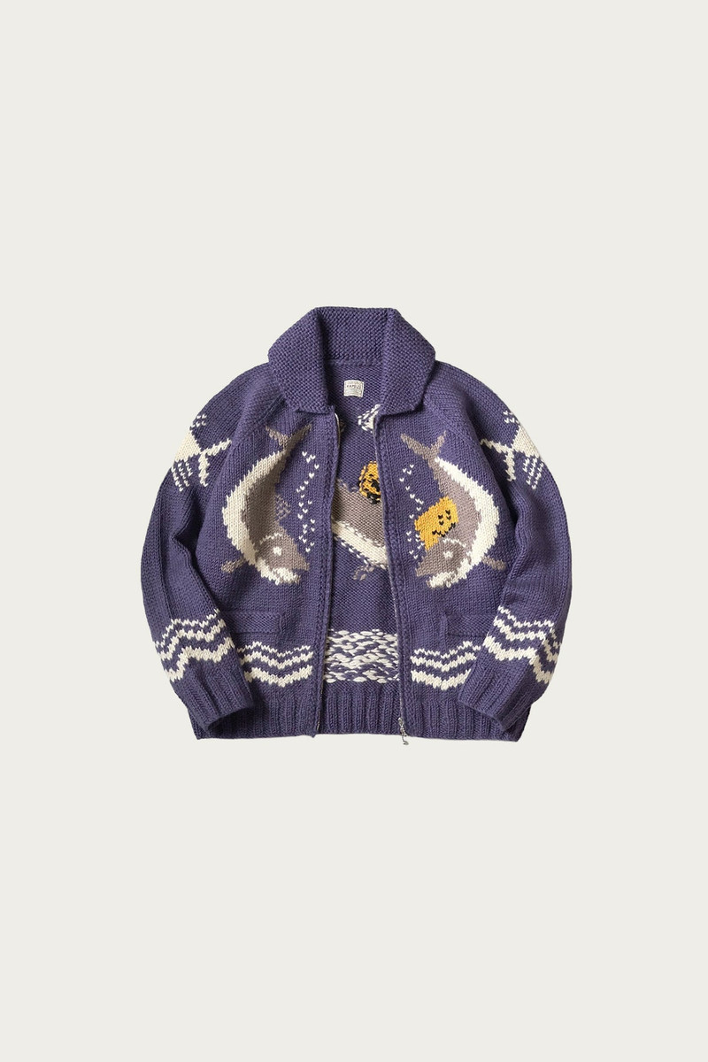 Kapital Hand Knit PECKISH TROUT ZIP Cardigan - Purple outlook